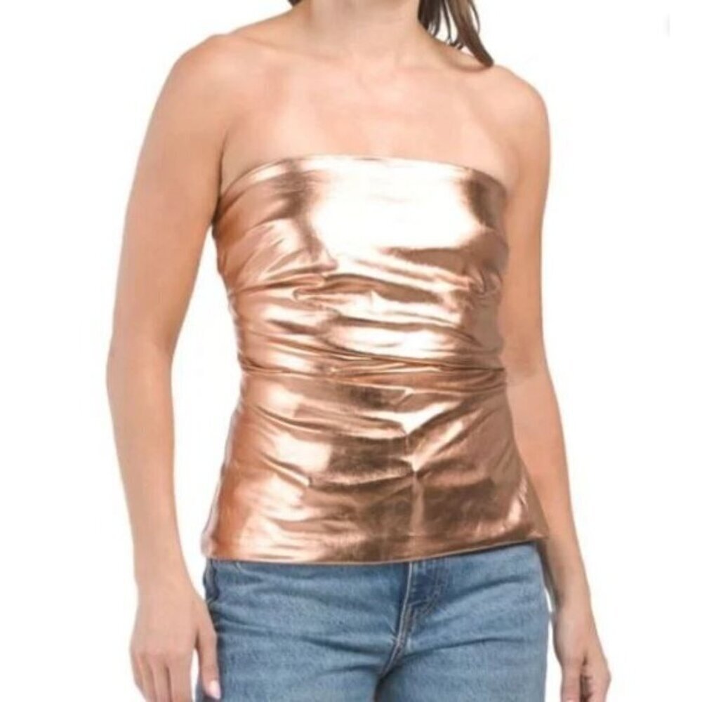 NEW! Zara Copper Bronze Strapless Metallic Top Shirt Women's Size Medium